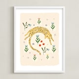 "tumbling cheetah" - Art Print in peach by Hannah Williams - Framed