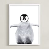 "Baby Animal Penguin" - Art Print in Antarctic Grey by Cass Loh - Framed