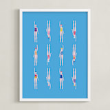 "Nadadoras" - Art Print in Pool Blue by Nieves Herranz - Framed