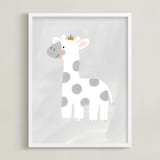 "Dream Big Elephant And Giraffe" - Art Print in Soft Grey by Patrice Horvath - Framed