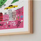 "City State of Mind" - Art Print in Flamingo Pink by Jordan Sondler - Frame Close-up