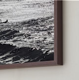 "Cayucos Pier Surfer, Winter Morning Sun" - Art Print in Black and White by Annie Seaton - Frame Close-up