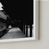 "Black and White Train Platform" - Art Print in Black and White by Aquenne - Frame Close-up