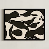"Swimming Birds" - Art Print in Black by Mary Ketch - Framed
