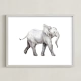 "Baby Watercolor Elephant" - Art Print in Elephant gray by Lauren Rogoff - Framed
