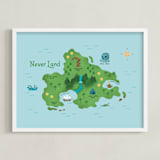 "Never Land Map" - Art Print in Ocean by Renee Christensen - Framed