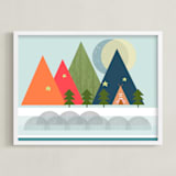 "Gone Camping" - Art Print in Camp Blue by AlisonJerry - Framed