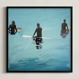 "3 Surfers Waiting, Venice Pier" - Art Print in Pacific Ocean Emerald by Annie Seaton - Framed