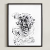"Drawing 538 - Crouching Figure" - Art Print in Slate Black by Derek overfield - Framed