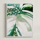 "Begonia Monsteras" - Art Print in Monstera Green by jinseikou - Framed Canvas