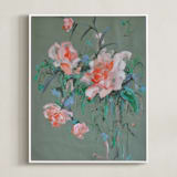 "Arrangement in Rose & Teal" - Art Print in Rose by Sonal Nathwani - Framed Canvas