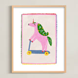 "Rollin Unicorn" - Art Print in Cherry Blossom by Kartika Paramita - Framed