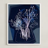 "An attempt on gestural drawing" - Art Print in dark blue flowers by Bethania Lima - Framed