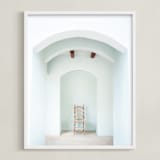 "Seated in Greece" - Art Print in Hint of Blue by Kaitie Bryant - Framed