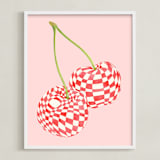 "Checkerboard Cherries" - Art Print in Pastel Pink by Luci Power - Framed