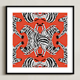"Zebraba Tile" - Art Print in China Red by 2birdstone - Framed