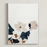 "Abstract Botanical Floral Diptych I" - Art Print in dark navy blue by Caryn Owen - Framed Canvas