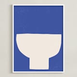 "Ceramic Bowl Still Life" - Art Print in Bold Blue by Roseanne Kenny - Framed