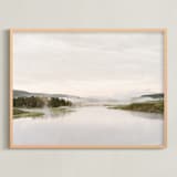 "Misty lake" - Art Print in autumn green by Kamala Nahas - Framed