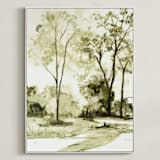 "Sun Kissed Meadow 1" - Art Print in Olive Green by Arohika Verma - Framed Canvas