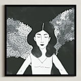 "Wings" - Art Print in Black by Deynaaz Daraei - Framed