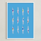"Nadadoras" - Art Print in Pool Blue by Nieves Herranz - Framed