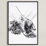 "Drawing 561 - Crossed Hands" - Art Print in Slate Black by Derek overfield - Framed