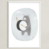 "drummer bear" - Art Print in sky by Faith Dorn - Framed