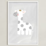 "Dream Big Elephant And Giraffe" - Art Print in Soft Grey by Patrice Horvath - Framed