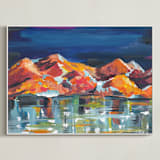 "Midnight Mountains" - Art Print in Midnight Blue by Holly Royval - Framed Canvas