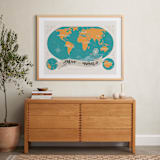 "Map Of The World" - Art Print in Aqua by GeekInk Design - In a Room