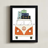 "The Peace Van on the Road" - Art Print in Orange by Alston Foster - Framed