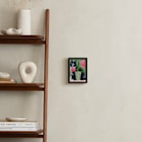 "Tuxedo Cat Barry with Pink Tulips" - Art Print in Dusty Green by Susan Black - In a Room