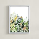 "Landscape of Triangles and Dots" - Art Print in Forest Green by Yao Cheng Design - Framed