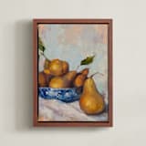 "Bowl of Pears " - Art Print in Ochre by Wendy Keller - Framed Canvas