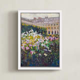 "in the garden of the Palais Royale" - Art Print in Garden Green by Jacquelyn Sloane Siklos - Framed Canvas