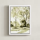 "Sun Kissed Meadow 1" - Art Print in Olive Green by Arohika Verma - Framed Canvas