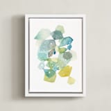 "Hexagon with Dots in Blue" - Art Print in Turquoise by Yao Cheng Design - Framed Canvas