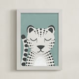 "Snow Leopard" - Art Print in Duck Egg by 2birdstone - Framed