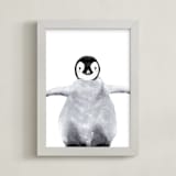 "Baby Animal Penguin" - Art Print in Antarctic Grey by Cass Loh - Framed