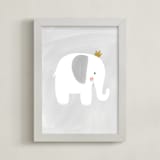 "Dream Big Elephant And Giraffe" - Art Print in Soft Grey by Patrice Horvath - Framed