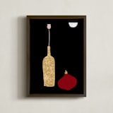 "Flower, onion, and a wine bottle" - Art Print in Red onion by Sonya Percival - Framed