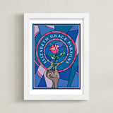 "Disney's Beauty And The Beast Stained Glass" - Personalized Art Print in Blue by Katharine Watson - Framed