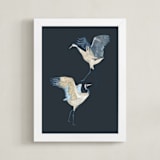 "Crane dance" - Art Print in Moody blue by Nina Leth - Framed