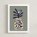 "Single flower in a porcelain vase" - Art Print in Pearl Grey by Sonya Percival - Framed