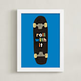 "roll with it" - Art Print in blue by Baumbirdy - Framed