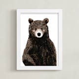 "Baby Animal Bear" - Art Print in Woodland Brown by Cass Loh - Framed