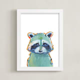 "Mr. Raccoon" - Art Print in Teal by Makewells - Framed