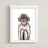 "Baby Animal Monkey" - Art Print in wood smoke by Cass Loh - Framed