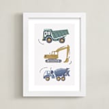 "Tons of Trucks" - Art Print in Sage Green by Alice Nelen - Framed